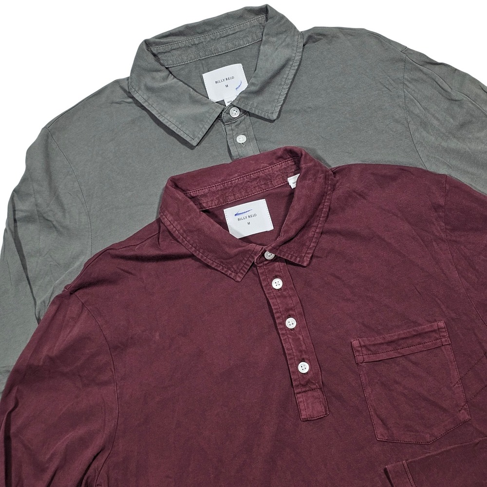 Billy Reid Polo Shirts Mens M Gray Burgundy Long Sleeve Cotton Preppy Lot of 2